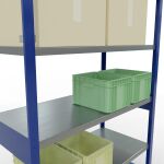 Grundregal, Fachbodenregal Stecksystem MULTIplus250, 2500 x 1300 x 600 mm (HxBxT), 6 Fachböden, Kreuzstrebe, RAL 5010 enzianblau/verzinkt