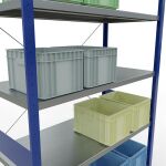 Grundregal, Fachbodenregal Stecksystem MULTIplus250, 3000 x 1300 x 600 mm (HxBxT), 7 Fachböden, Kreuzstrebe, RAL 5010 enzianblau/verzinkt
