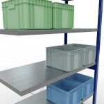 Anbauregal, Fachbodenregal Stecksystem MULTIplus250, 2500 x 1300 x 600 mm (HxBxT), 6 Fachböden, Kreuzstrebe, RAL 5010 enzianblau/verzinkt
