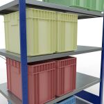 Grundregal, Fachbodenregal Stecksystem MULTIplus250, 2000 x 1300 x 800 mm (HxBxT), 5 Fachböden, Kreuzstrebe, RAL 5010 enzianblau/verzinkt