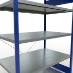 Grundregal, Fachbodenregal Stecksystem MULTIplus250, 2000 x 1300 x 800 mm (HxBxT), 5 Fachböden, Kreuzstrebe, RAL 5010 enzianblau/verzinkt