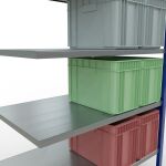 Anbauregal, Fachbodenregal Stecksystem MULTIplus250, 2500 x 1300 x 800 mm (HxBxT), 6 Fachböden, Kreuzstrebe, RAL 5010 enzianblau/verzinkt