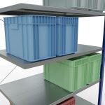 Anbauregal, Fachbodenregal Stecksystem MULTIplus250, 3000 x 1300 x 800 mm (HxBxT), 7 Fachböden, Kreuzstrebe, RAL 5010 enzianblau/verzinkt