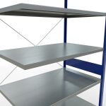 Anbauregal, Fachbodenregal Stecksystem MULTIplus250, 3000 x 1300 x 800 mm (HxBxT), 7 Fachböden, Kreuzstrebe, RAL 5010 enzianblau/verzinkt