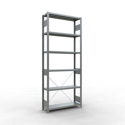 Grundregal, Fachbodenregal Stecksystem MULTIplus330, 2500 x 1000 x 300 mm (HxBxT), 6 Fachböden, Kreuzstrebe, verzinkt