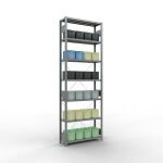 Grundregal, Fachbodenregal Stecksystem MULTIplus330, 3000 x 1000 x 300 mm (HxBxT), 7 Fachböden, Kreuzstrebe, verzinkt