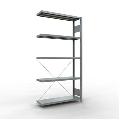 Anbauregal, Fachbodenregal Stecksystem MULTIplus330, 2000 x 1000 x 300 mm (HxBxT), 5 Fachböden, Kreuzstrebe, verzinkt