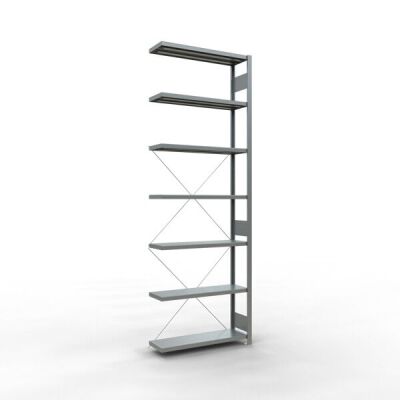 Anbauregal, Fachbodenregal Stecksystem MULTIplus330, 3000 x 1000 x 300 mm (HxBxT), 7 Fachböden, Kreuzstrebe, verzinkt