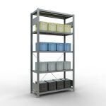 Grundregal, Fachbodenregal Stecksystem MULTIplus330, 2000 x 1000 x 400 mm (HxBxT), 5 Fachböden, Kreuzstrebe, verzinkt