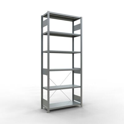 Grundregal, Fachbodenregal Stecksystem MULTIplus330, 2500 x 1000 x 400 mm (HxBxT), 6 Fachböden, Kreuzstrebe, verzinkt