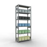 Grundregal, Fachbodenregal Stecksystem MULTIplus330, 2500 x 1000 x 400 mm (HxBxT), 6 Fachböden, Kreuzstrebe, verzinkt