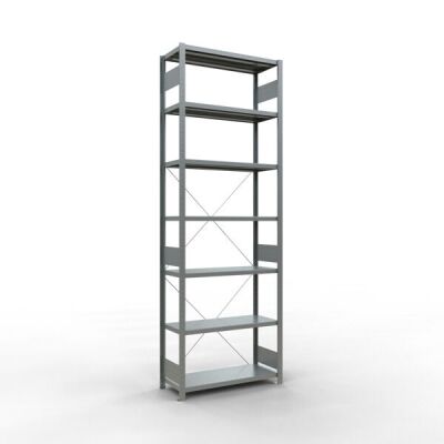 Grundregal, Fachbodenregal Stecksystem MULTIplus330, 3000 x 1000 x 400 mm (HxBxT), 7 Fachböden, Kreuzstrebe, verzinkt