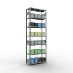 Grundregal, Fachbodenregal Stecksystem MULTIplus330, 3000 x 1000 x 400 mm (HxBxT), 7 Fachböden, Kreuzstrebe, verzinkt