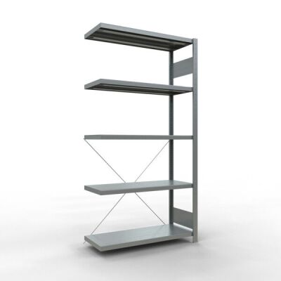 Anbauregal, Fachbodenregal Stecksystem MULTIplus330, 2000 x 1000 x 400 mm (HxBxT), 5 Fachböden, Kreuzstrebe, verzinkt