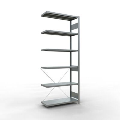 Anbauregal, Fachbodenregal Stecksystem MULTIplus330, 2500 x 1000 x 400 mm (HxBxT), 6 Fachböden, Kreuzstrebe, verzinkt