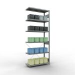Anbauregal, Fachbodenregal Stecksystem MULTIplus330, 2500 x 1000 x 400 mm (HxBxT), 6 Fachböden, Kreuzstrebe, verzinkt