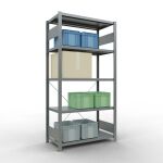Grundregal, Fachbodenregal Stecksystem MULTIplus330, 2000 x 1000 x 500 mm (HxBxT), 5 Fachböden, Kreuzstrebe, verzinkt