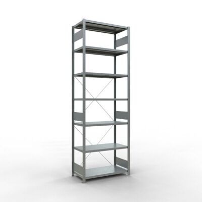 Grundregal, Fachbodenregal Stecksystem MULTIplus330, 3000 x 1000 x 500 mm (HxBxT), 7 Fachböden, Kreuzstrebe, verzinkt