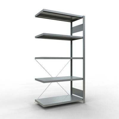 Anbauregal, Fachbodenregal Stecksystem MULTIplus330, 2000 x 1000 x 500 mm (HxBxT), 5 Fachböden, Kreuzstrebe, verzinkt