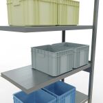 Anbauregal, Fachbodenregal Stecksystem MULTIplus330, 2500 x 1000 x 500 mm (HxBxT), 6 Fachböden, Kreuzstrebe, verzinkt