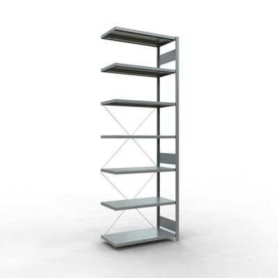 Anbauregal, Fachbodenregal Stecksystem MULTIplus330, 3000 x 1000 x 500 mm (HxBxT), 7 Fachböden, Kreuzstrebe, verzinkt