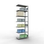 Anbauregal, Fachbodenregal Stecksystem MULTIplus330, 3000 x 1000 x 500 mm (HxBxT), 7 Fachböden, Kreuzstrebe, verzinkt