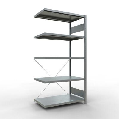 Anbauregal, Fachbodenregal Stecksystem MULTIplus330, 2000 x 1000 x 600 mm (HxBxT), 5 Fachböden, Kreuzstrebe, verzinkt