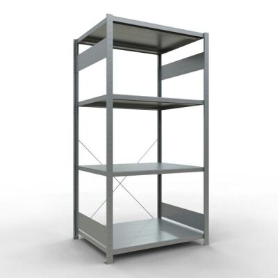 Grundregal, Fachbodenregal Stecksystem MULTIplus330, 2000 x 1000 x 800 mm (HxBxT), 5 Fachböden, Kreuzstrebe, verzinkt