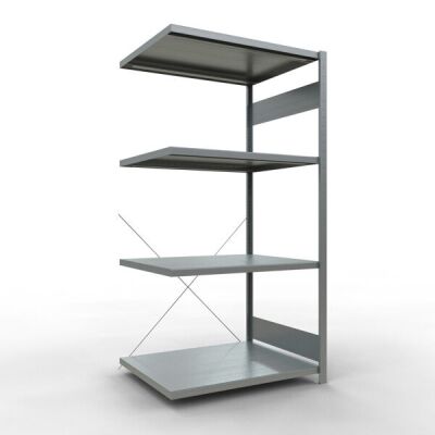Anbauregal, Fachbodenregal Stecksystem MULTIplus330, 2000 x 1000 x 800 mm (HxBxT), 5 Fachböden, Kreuzstrebe, verzinkt