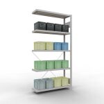 Anbauregal, Fachbodenregal Stecksystem MULTIplus330, 2000 x 1000 x 300 mm (HxBxT), 5 Fachböden, Kreuzstrebe, RAL 7035 lichtgrau