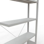 Anbauregal, Fachbodenregal Stecksystem MULTIplus330, 2000 x 1000 x 300 mm (HxBxT), 5 Fachböden, Kreuzstrebe, RAL 7035 lichtgrau