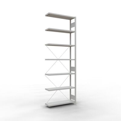 Anbauregal, Fachbodenregal Stecksystem MULTIplus330, 3000 x 1000 x 300 mm (HxBxT), 7 Fachböden, Kreuzstrebe, RAL 7035 lichtgrau