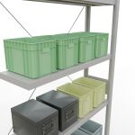 Anbauregal, Fachbodenregal Stecksystem MULTIplus330, 3000 x 1000 x 300 mm (HxBxT), 7 Fachböden, Kreuzstrebe, RAL 7035 lichtgrau