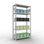 Grundregal, Fachbodenregal Stecksystem MULTIplus330, 2000 x 1000 x 400 mm (HxBxT), 5 Fachböden, Kreuzstrebe, RAL 7035 lichtgrau