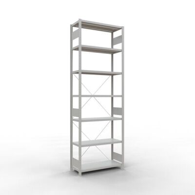 Grundregal, Fachbodenregal Stecksystem MULTIplus330, 3000 x 1000 x 400 mm (HxBxT), 7 Fachböden, Kreuzstrebe, RAL 7035 lichtgrau