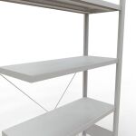 Anbauregal, Fachbodenregal Stecksystem MULTIplus330, 2000 x 1000 x 400 mm (HxBxT), 5 Fachböden, Kreuzstrebe, RAL 7035 lichtgrau