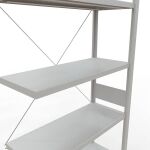 Anbauregal, Fachbodenregal Stecksystem MULTIplus330, 3000 x 1000 x 400 mm (HxBxT), 7 Fachböden, Kreuzstrebe, RAL 7035 lichtgrau