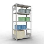 Grundregal, Fachbodenregal Stecksystem MULTIplus330, 2000 x 1000 x 500 mm (HxBxT), 5 Fachböden, Kreuzstrebe, RAL 7035 lichtgrau