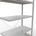Anbauregal, Fachbodenregal Stecksystem MULTIplus330, 2000 x 1000 x 500 mm (HxBxT), 5 Fachböden, Kreuzstrebe, RAL 7035 lichtgrau
