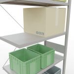 Anbauregal, Fachbodenregal Stecksystem MULTIplus330, 3000 x 1000 x 500 mm (HxBxT), 7 Fachböden, Kreuzstrebe, RAL 7035 lichtgrau