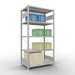 Grundregal, Fachbodenregal Stecksystem MULTIplus330, 2000 x 1000 x 600 mm (HxBxT), 5 Fachböden, Kreuzstrebe, RAL 7035 lichtgrau