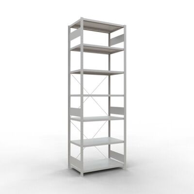 Grundregal, Fachbodenregal Stecksystem MULTIplus330, 3000 x 1000 x 600 mm (HxBxT), 7 Fachböden, Kreuzstrebe, RAL 7035 lichtgrau