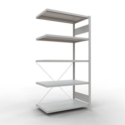 Anbauregal, Fachbodenregal Stecksystem MULTIplus330, 2000 x 1000 x 600 mm (HxBxT), 5 Fachböden, Kreuzstrebe, RAL 7035 lichtgrau