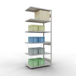 Anbauregal, Fachbodenregal Stecksystem MULTIplus330, 2500 x 1000 x 600 mm (HxBxT), 6 Fachböden, Kreuzstrebe, RAL 7035 lichtgrau