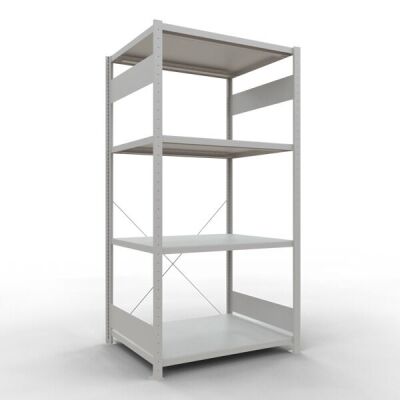 Grundregal, Fachbodenregal Stecksystem MULTIplus330, 2000 x 1000 x 800 mm (HxBxT), 5 Fachböden, Kreuzstrebe, RAL 7035 lichtgrau