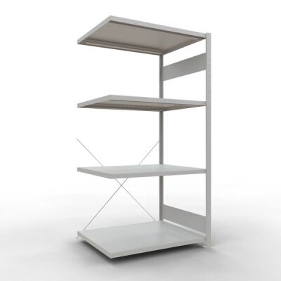 Anbauregal, Fachbodenregal Stecksystem MULTIplus330, 2000 x 1000 x 800 mm (HxBxT), 5 Fachböden, Kreuzstrebe, RAL 7035 lichtgrau