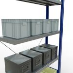 Anbauregal, Fachbodenregal Stecksystem MULTIplus330, 2000 x 1000 x 300 mm (HxBxT), 5 Fachböden, Kreuzstrebe, RAL 5010 enzianblau/verzinkt