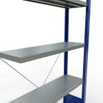 Anbauregal, Fachbodenregal Stecksystem MULTIplus330, 2000 x 1000 x 300 mm (HxBxT), 5 Fachböden, Kreuzstrebe, RAL 5010 enzianblau/verzinkt