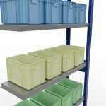 Anbauregal, Fachbodenregal Stecksystem MULTIplus330, 2500 x 1000 x 300 mm (HxBxT), 6 Fachböden, Kreuzstrebe, RAL 5010 enzianblau/verzinkt