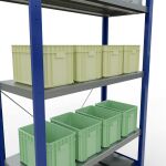 Grundregal, Fachbodenregal Stecksystem MULTIplus330, 2000 x 1000 x 400 mm (HxBxT), 5 Fachböden, Kreuzstrebe, RAL 5010 enzianblau/verzinkt